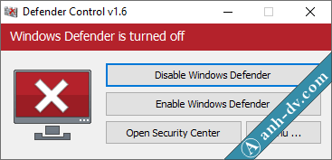 Bật tắt Windows Defender với Defender Control
