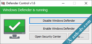 Cách tắt Windows Defender vĩnh viễn với Defender Control