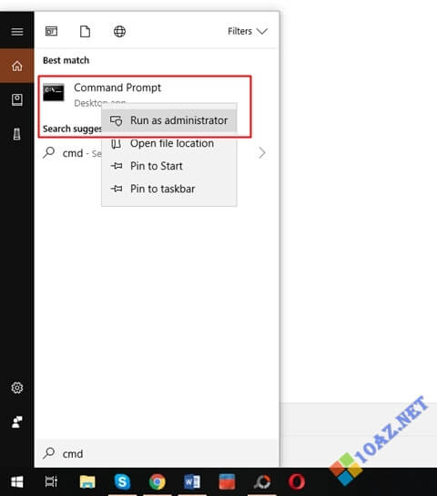 Mở Command Prompt bằng quyền quản trị