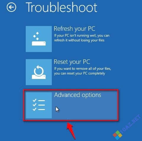 Truy cập vào Advanced options