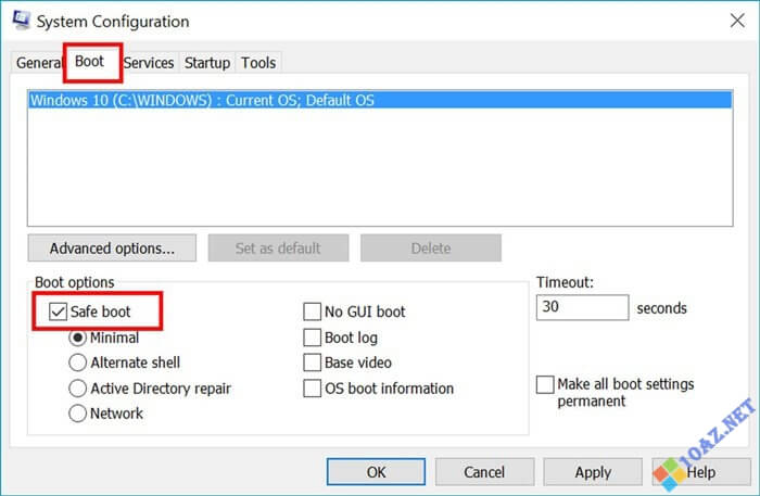 Bật tuỳ chọn Safe Mode