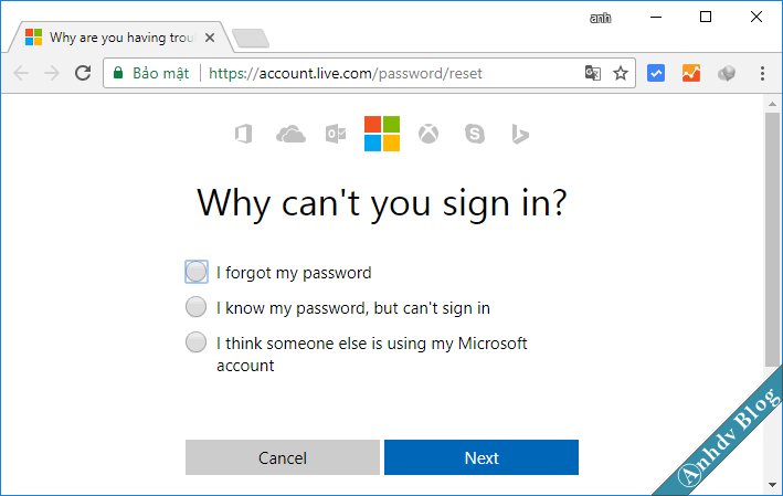 Reset mật khẩu Windows cho tài khoản Live Microsoft