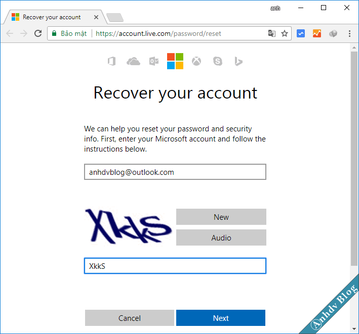 Reset mật khẩu Windows của tài khoản Live Microsoft