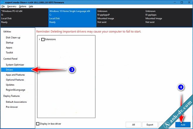 Thêm driver sau khi cài Windows với Dism ++ 4